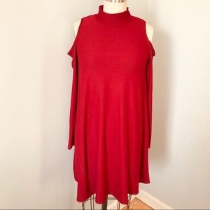 Planet Gold Cold Shoulder Trapeze Dress